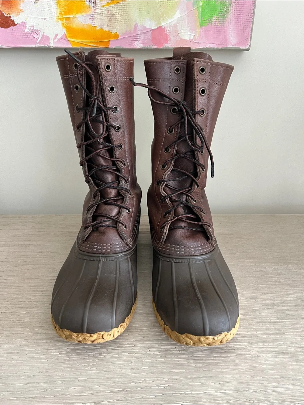 Men's L.L. Bean, Maine hunting shoe Brown Leather Lace-Up Duck Boots size 10